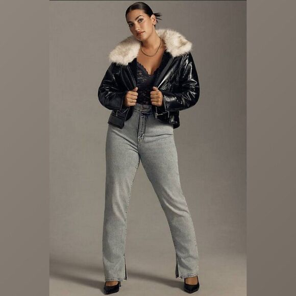 UNREAL FUR Vegan Leather Aviator Bomber Jacket Faux Fur Collar Full Zip Coat XL - Picture 8 of 15